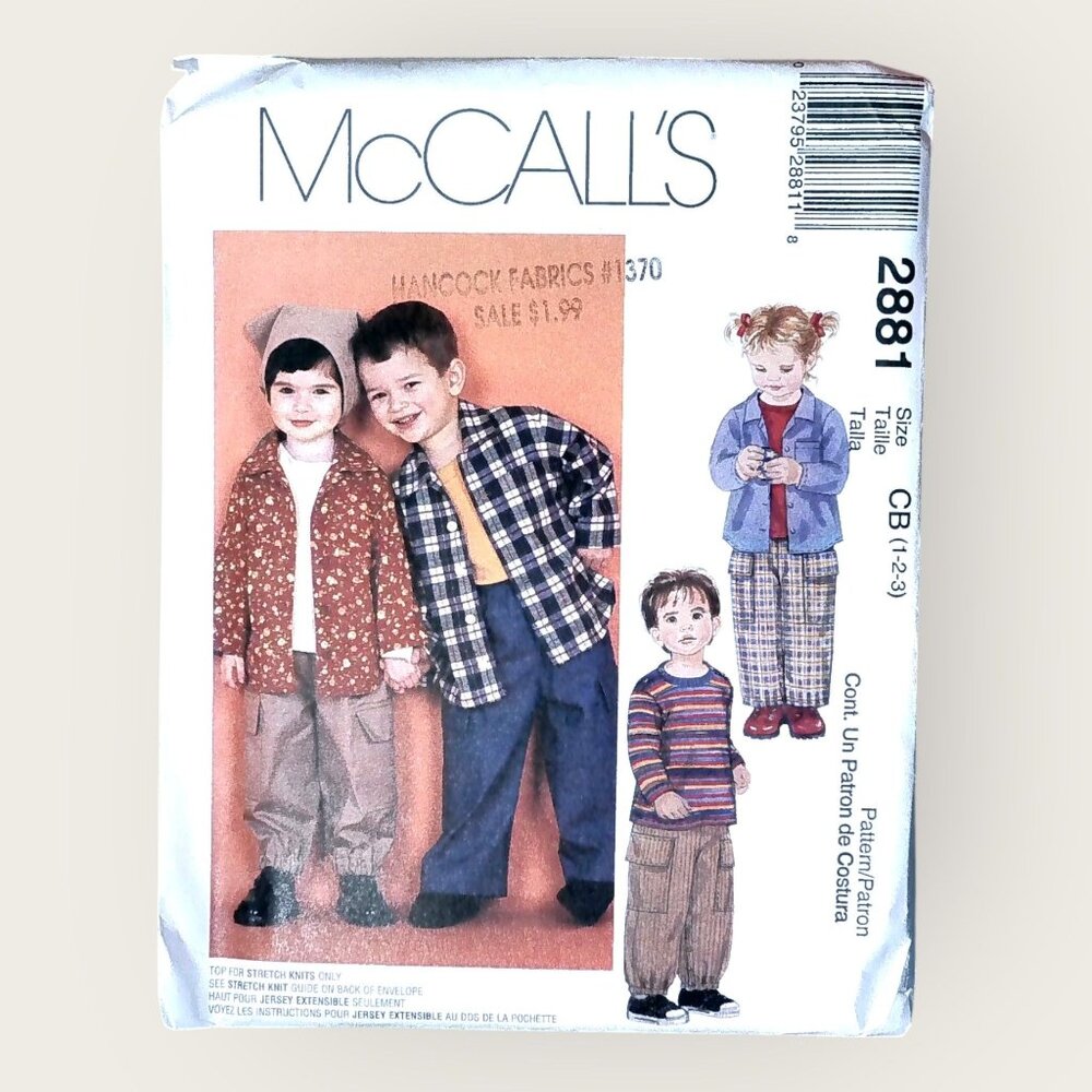 Vintage McCalls Sewing Pattern 2881 Toddlers Shirt Top Pants Size 1-3 Uncut